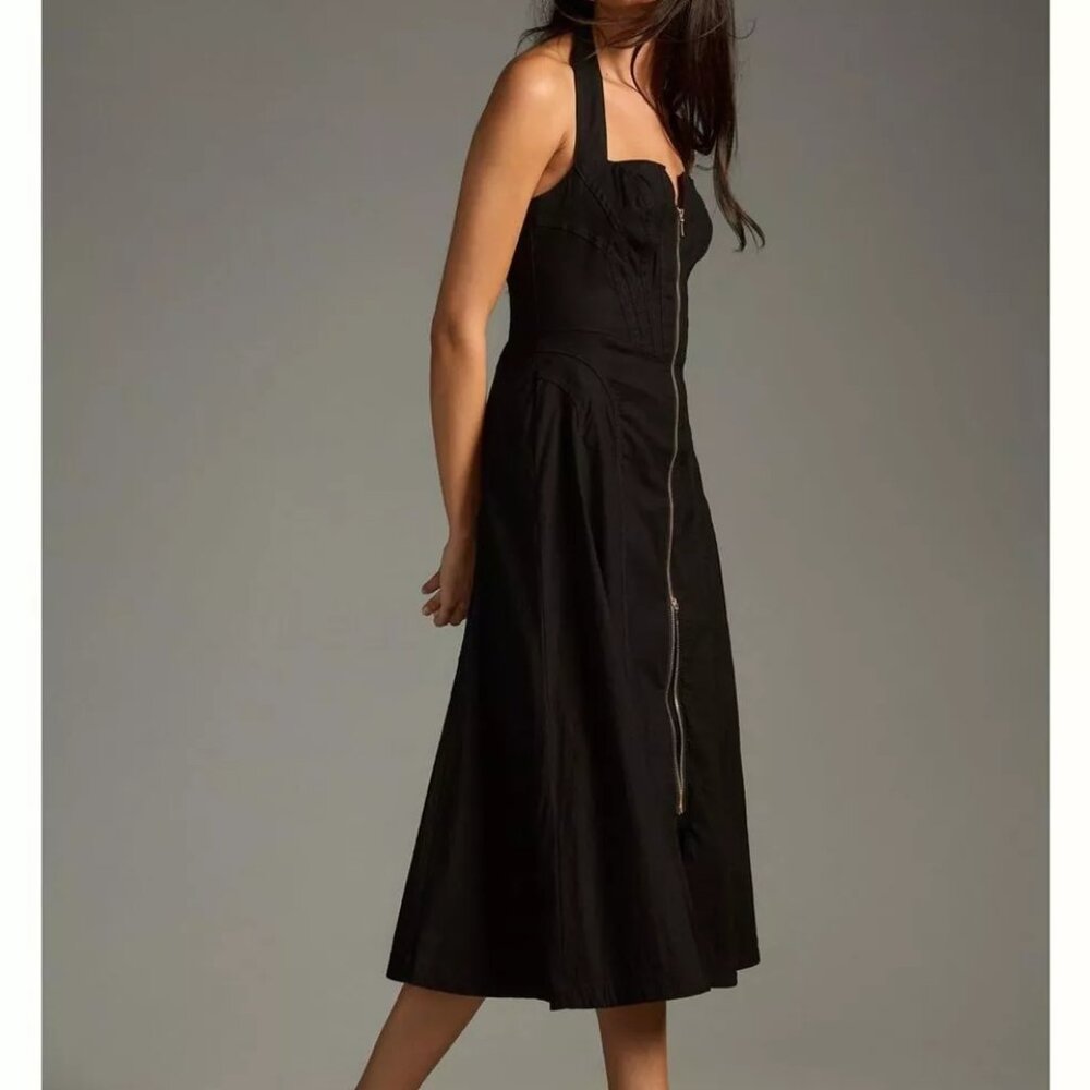 By Anthropologie Zip-Front Corset Dress Black M - Picture 3 of 11